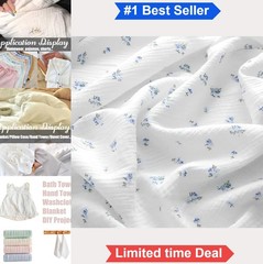 Double Gauze Cotton Fabric 100% Cotton Muslin 53 Inch Wide Blue Floral 1 Yard
