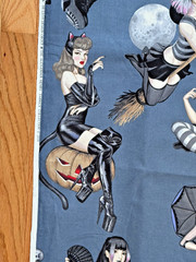 Alexander Henry Gorgeously Goth Dark Gray Fabric Sexy Ladies Cat Halloween Yard