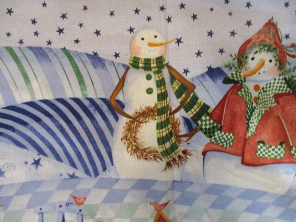 5-2/3 YDS AUTUMN SNOWFALL HILLS SNOWPEOPLE BLUE HILLS 100% COTTON DAISY KINGDOM