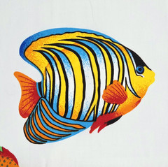 VTG VIP Cranston Tropical Aquarium Fish Bright On White Cotton Fabric 2 YD x 45″