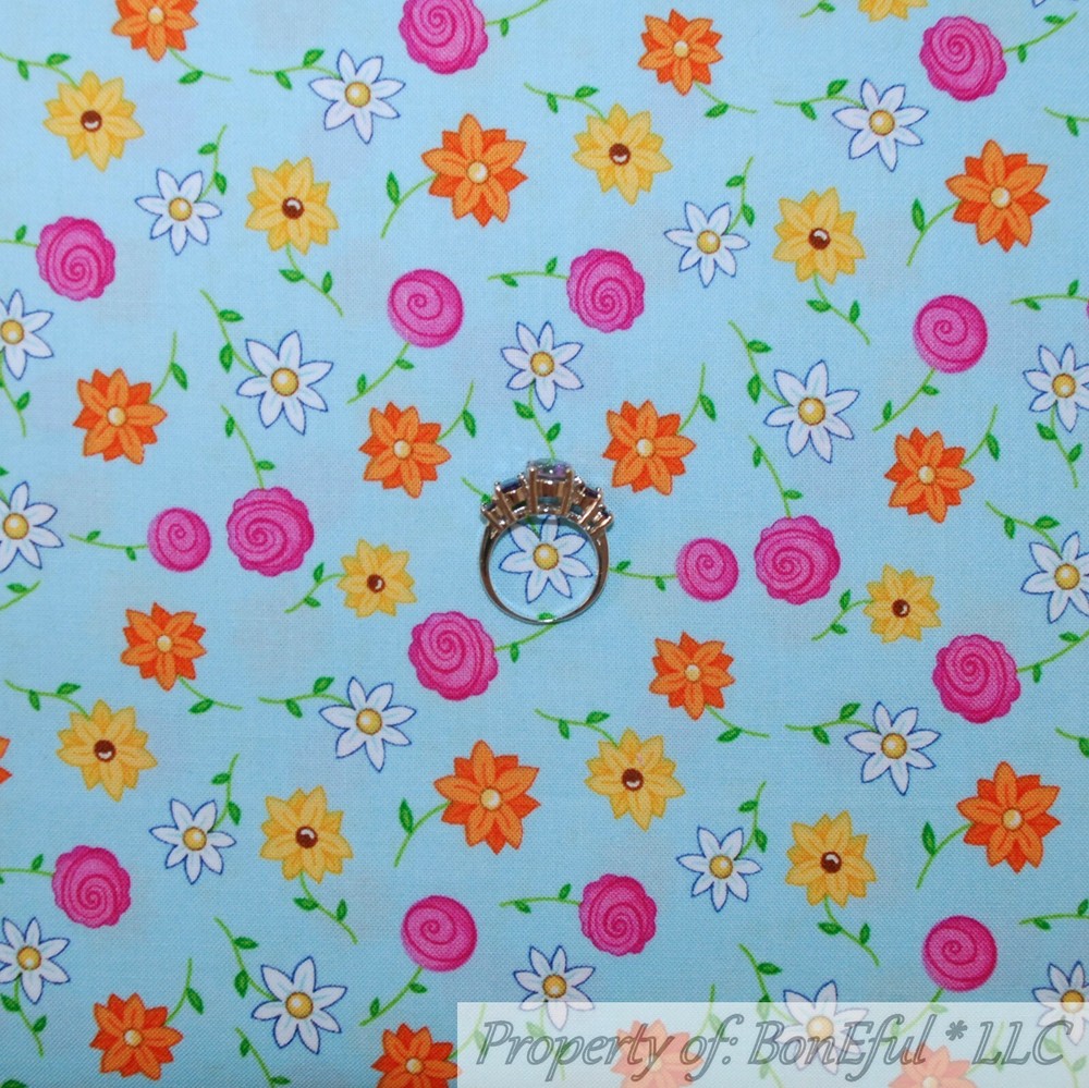 BonEful Fabric FQ Cotton Quilt Blue Sky Cloud FLOWER Garden Small Bohemian BOHO