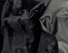 Black Vegan Leather Faux Fur Knit Fabric By the Yard [ Jacket]