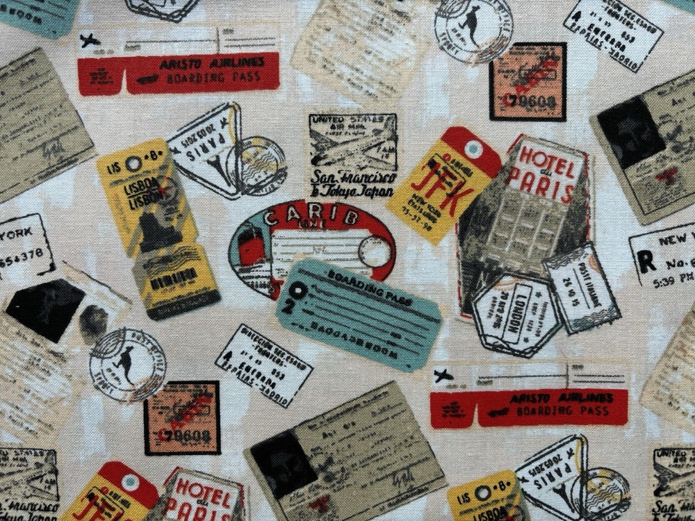 NEW & HTF Designer Novelty Exclusive BON VOYAGE TRAVEL TICKETS *100% Cotton FQ*