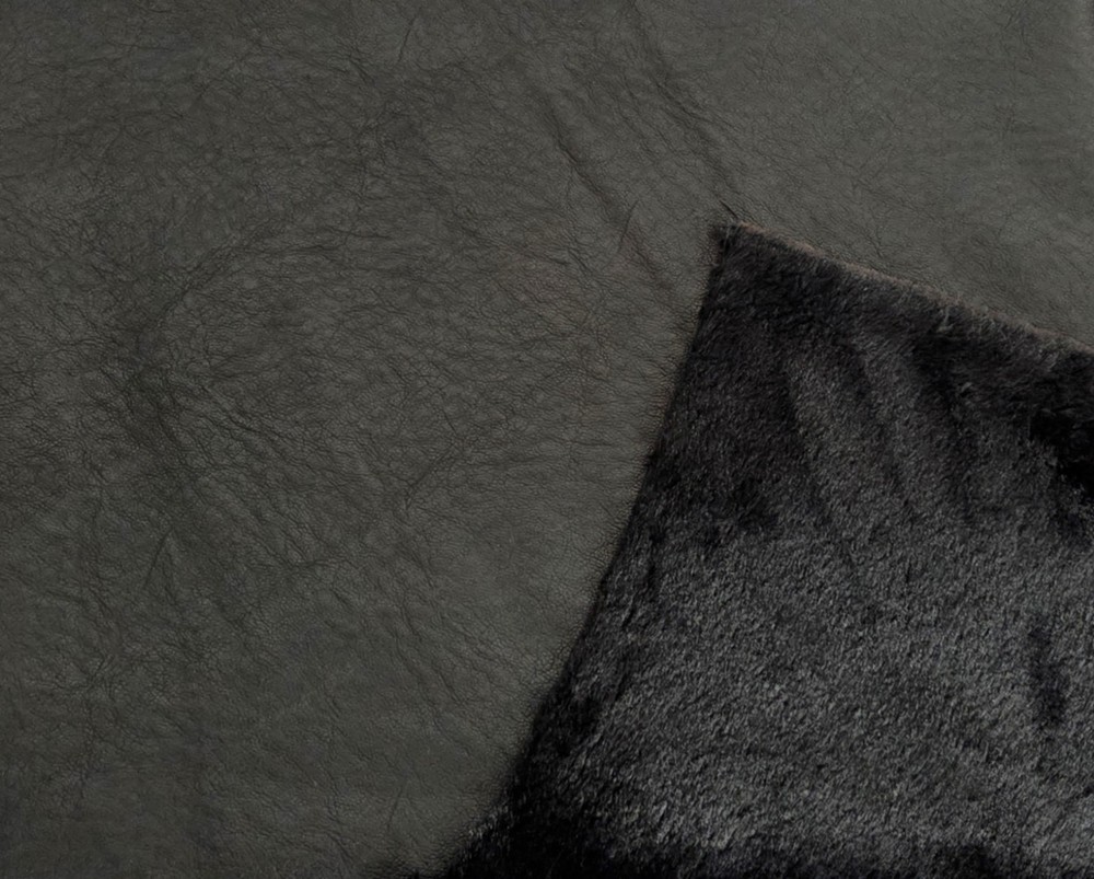 Black Vegan Leather Faux Fur Knit Fabric By the Yard [ Jacket]