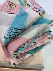 2x 40s 50s Geometric Colorblock Cotton Sewing Fabric 33″w X 1.9. & 1.6yds FLAWS