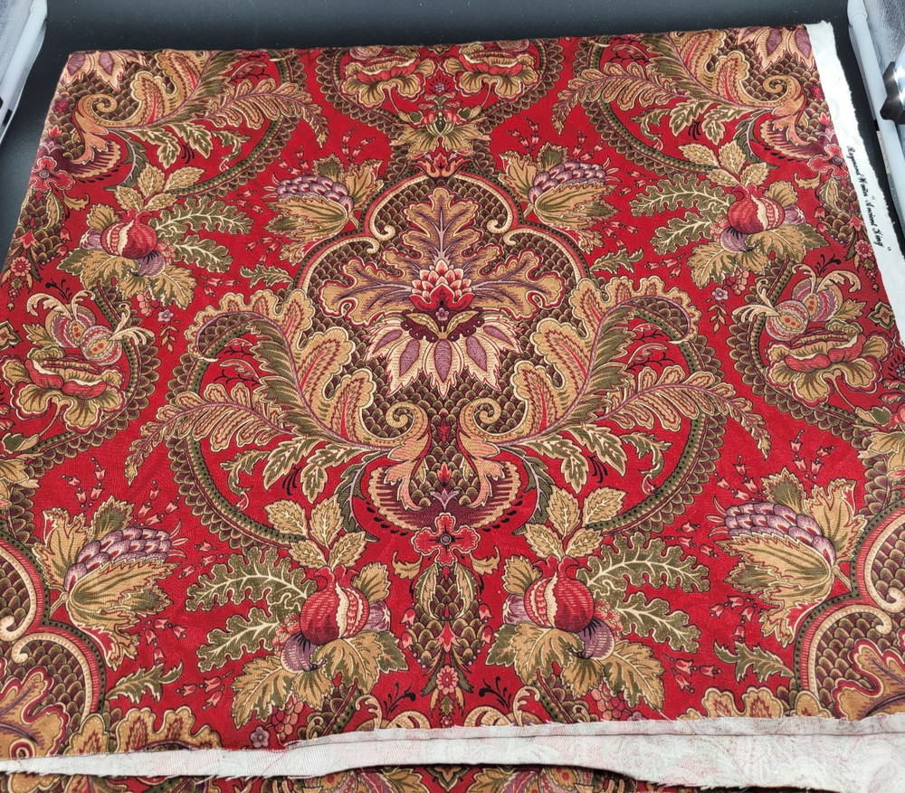 Raymond Waites Mill Creek “Ancient King” Fabric 6.5 Yards Red Jacobean