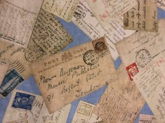 POST CARDS POST MARKS TRAVEL BLUE COLORS COTTON FABRIC FQ