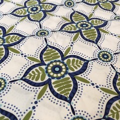 42″ X 36″ Stylized Floral Cotton Fabric Mid Century Modern Vibe Avocado Blue