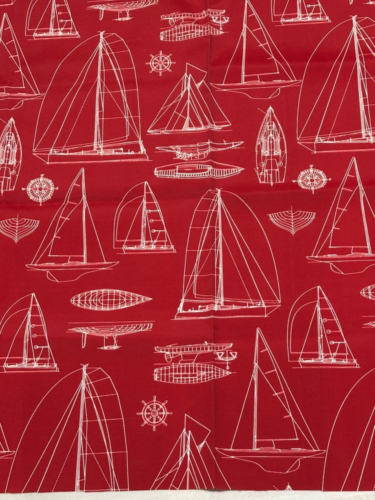 Solarium Outdoor Fabric Sailing Sailboats 1 Yard Red RichLoom Screen Print 54”