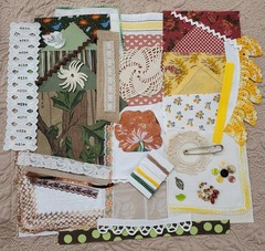 Vintage Slow Stitch Junk Journal Fabric Lace Craft Supplies, Warm Earthy Colors