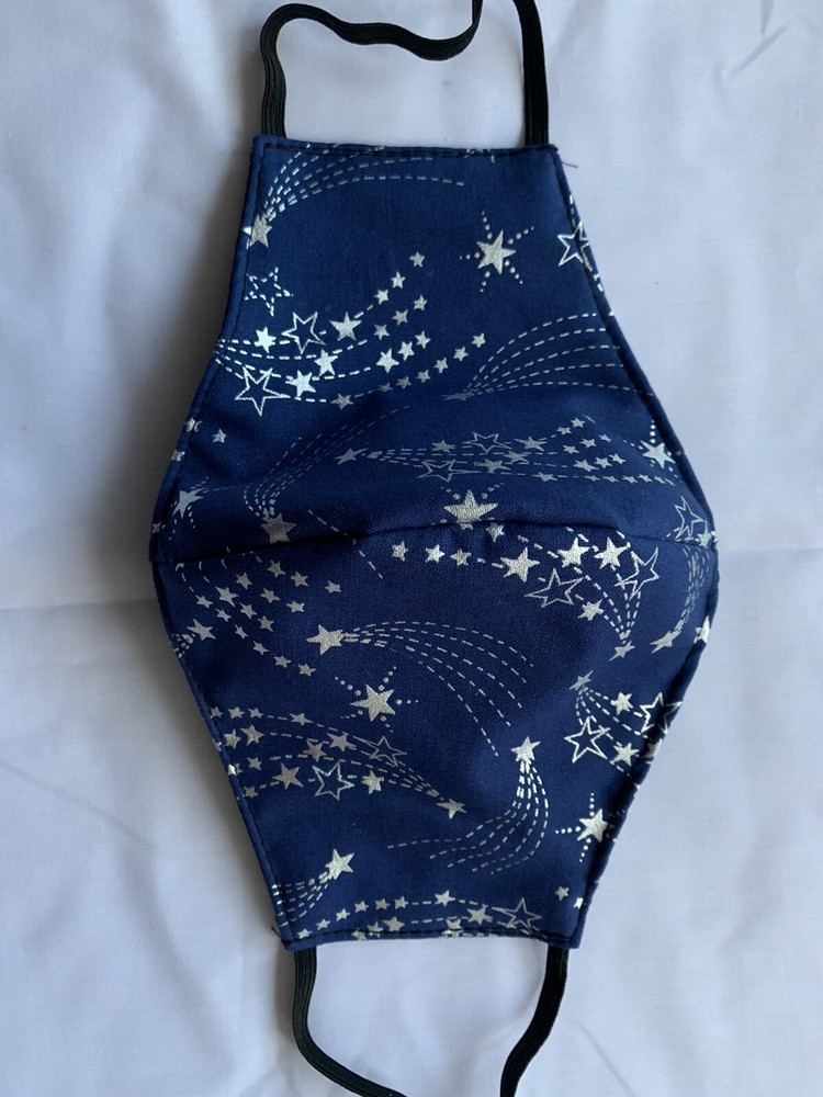 Face Mask triple Layer Reusable Handmade Washable Cloth Navy Blue Stars