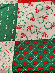 VTG Red Green Calico Dots Holly Patchwork 3 ” Squares Christmas Cheater BTHY