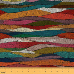 Boho Wavy Fabric by the Yard,Rainbow Embroidered Waves Sewing,Tribal Ethnic Geom