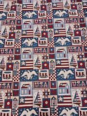 Vtg Americana USA Upholstery Fabric 54 ” X 48″ USA 1776 Flag House Boat Star