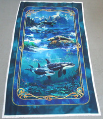Michael Miller quilt-craft fabric GUARDIANS OF DEEP PANEL 2/3 yd (dcx-12990)Orca