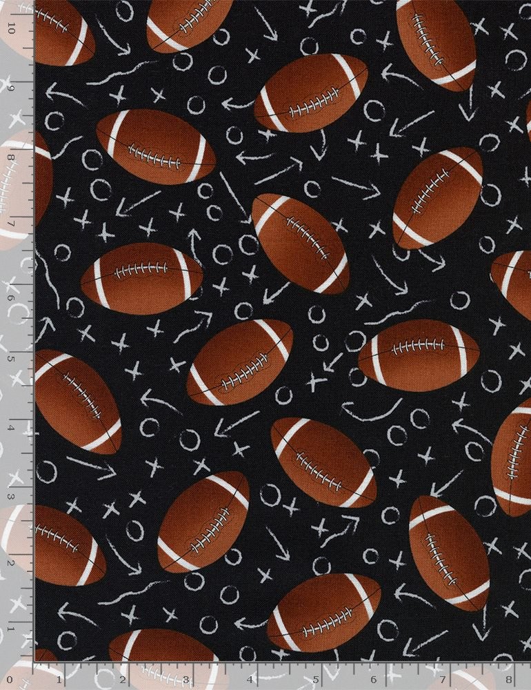 Sports Fabric | Football Season Ball Toss Black | Timeless Treasures YARD
