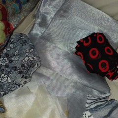 Lot Of embroidered embellishment remnants and fabrics pieces