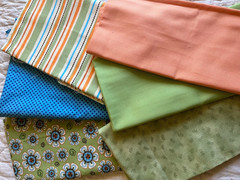 6 Pc Green Blue Orange Ivory Cotton Quilting Coordinates 2.5 Yds+ 1.7 Pds Clean