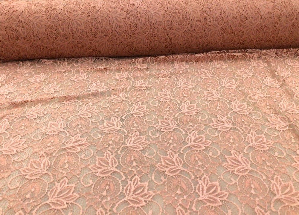 Embroidered Stretch Lace Apparel Fabric Sheer Floral Blush Pink VV412