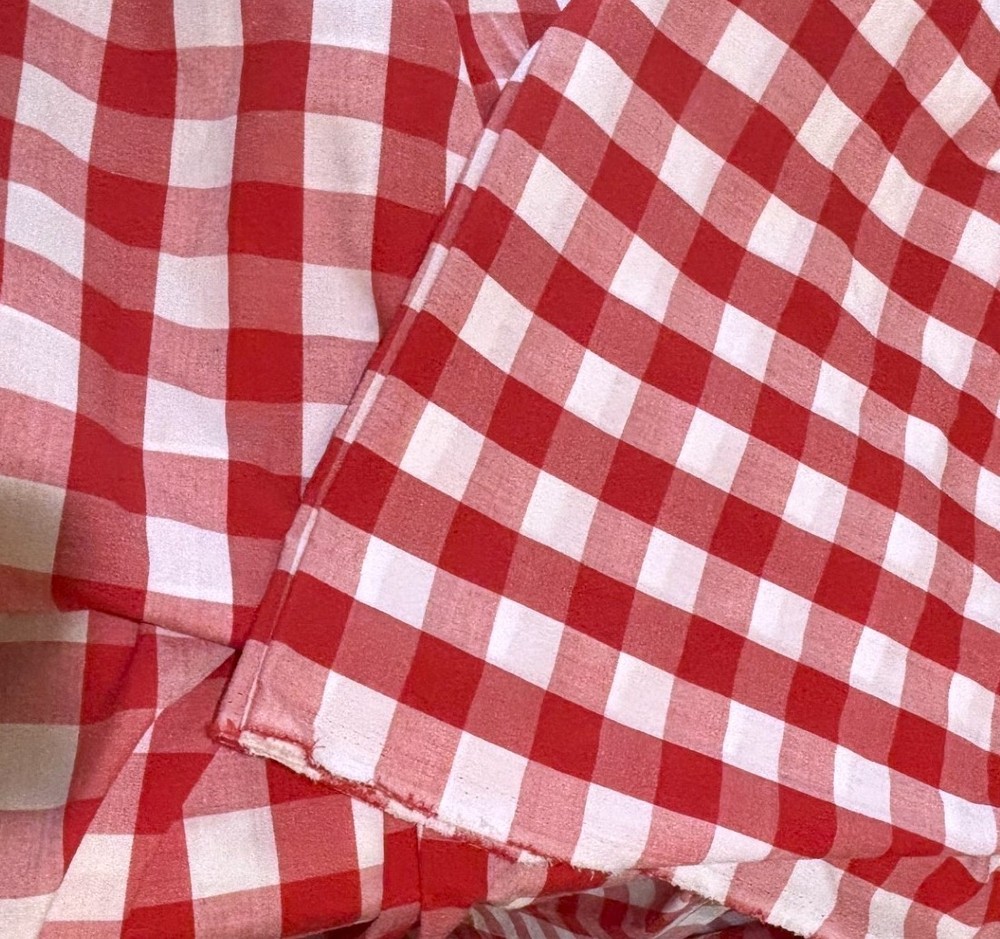 6+ yds x 44″ TRUE VINTAGE Red & White 1” Jumbo Check Gingham Cotton Fabric NOS