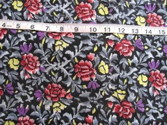 1 1/2 yd Prewashed Cotton Fabric Black with Flowers in Reds, Purple & Yellow