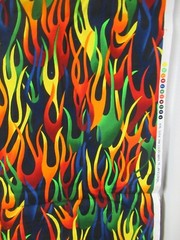 “HEAD GEAR” Fabri-Quilt Fire FLAMES Cotton Fabric BLACK MULTI 1Y12″ X43″