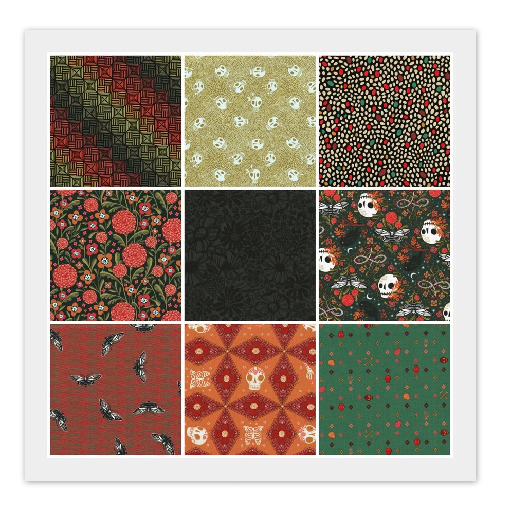 Halloween 100% Cotton Fabric: Dantinis MORE THAN BONES, 9 Prints 1/2 Yard Each