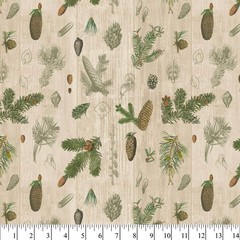 David Textiles – Woodland Pinecones & Evergreen Branches 1 Yard Cut (36″x44″)
