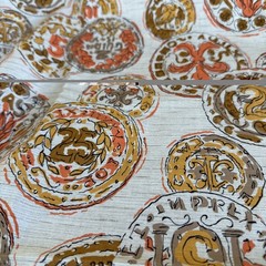 1960’s 1950’s Vintage Coin Old Money Fabric Orange Brown 3 Yards 36inches Wide