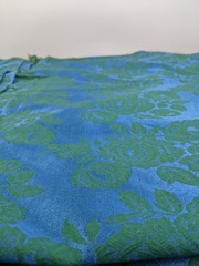 Vintage Teal Green Floral Silk Cut Fabric 1.3 yds x 12 yds Roses