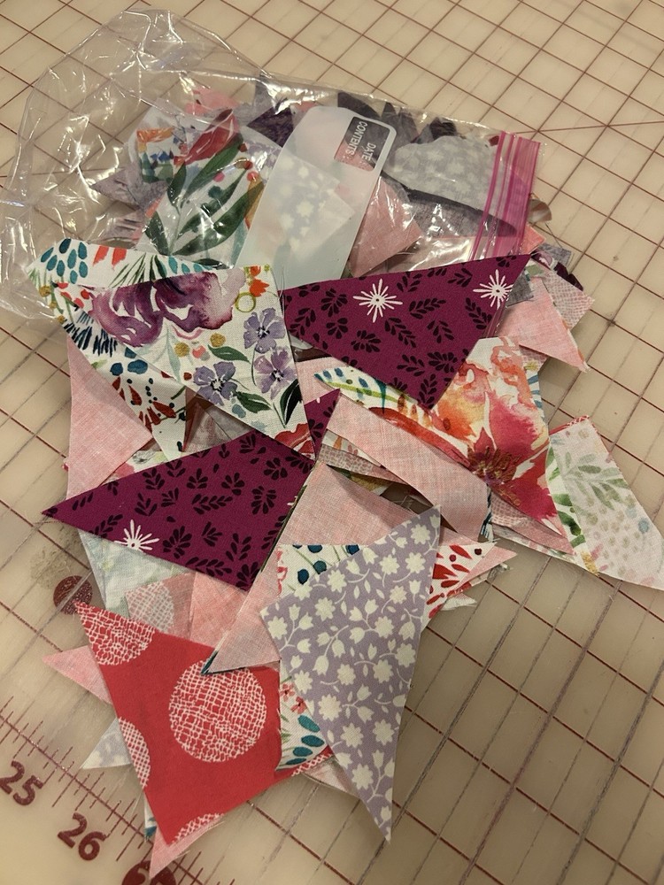 Purple Coral And Floral Patterned Triangle Fabric Scraps Misc Bag 4 Oz