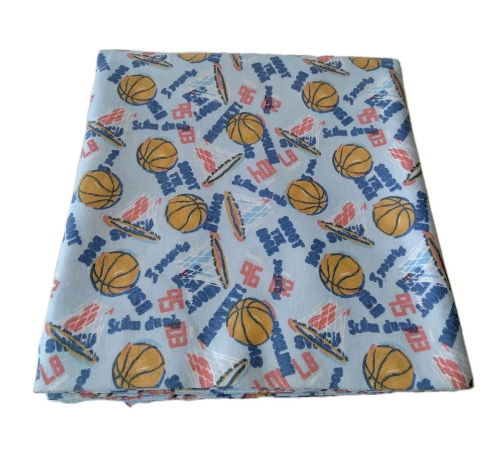 Basketball Sports Themed Cotton Flannel Fabric Jaftex 2.5 Yards Boy Baby Blue