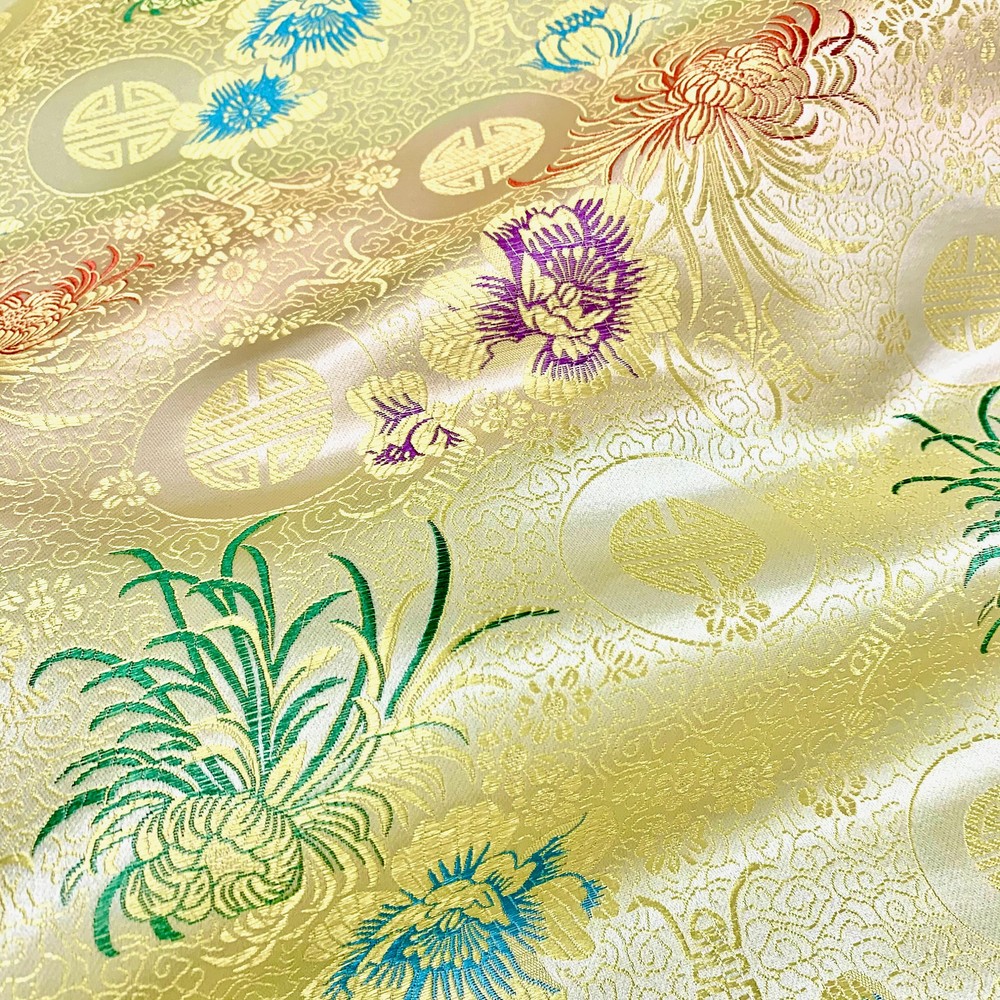 Kate LIGHT GOLD Floral Brocade Chinese Satin Fabric by the Yard – 10037
