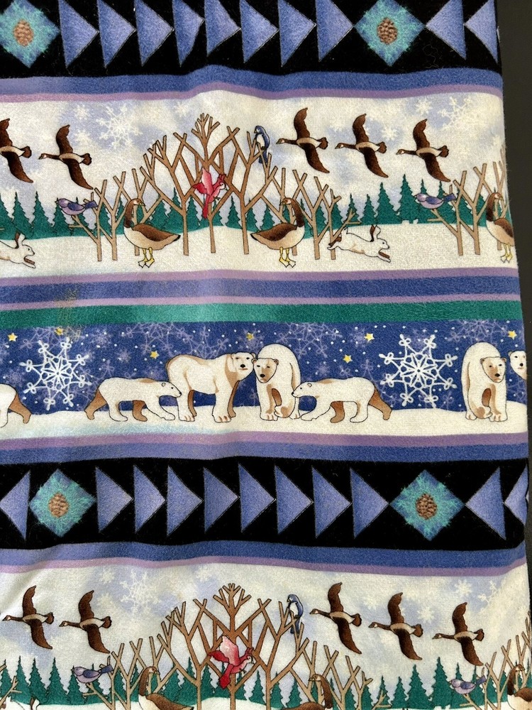 Winterwood Flannel Fabric Polar Bears Bunnies Goose Squirrels Blue BTY
