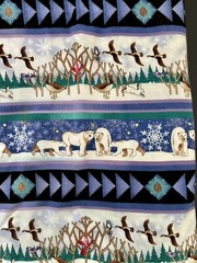 Winterwood Flannel Fabric Polar Bears Bunnies Goose Squirrels Blue BTY