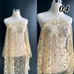 100*125cm Champagne Shining Sequin Tree Leaf Embroidered Fabric Dress Material.