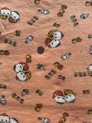 Vintage Kawaii Cat Flannel Fabric Peach Novelty Print 38 x 34 Quilt Sewing Craft