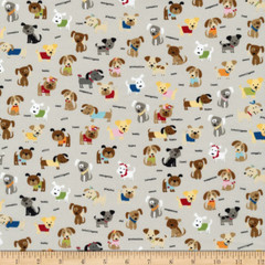 Cooper the Puppy 43/44″W Taupe Cotton Fabric