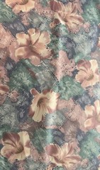 VTG 80s Stanley King Hibiscus Floral Fabric Screen Print Blue Pink Green 57 X 84