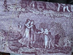 Vintage Burgundy Red French Toile de Jouy Pastoral Whimsical Cotton Fabric 9 Yds