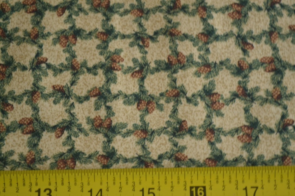 35″ Long, Green Brown on Tan Quilting, Thimbleberries/Christmas Greetings, V972