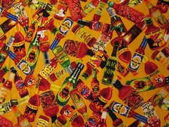 HOT SAUCE BOTTLES HOT SAUCES ORANGE FOOD SNACKS COTTON FABRIC FQ