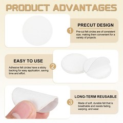 50 Pcs 1/2″ White Adhesive Felt Circles DIY Non-Woven Felt Pads Stickers Dots