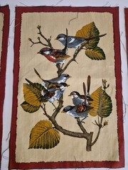 3 Fabric Panels Birds Botanical 13.25×9 Inch