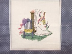Quilt Scene 2 Block Panel Stone Blue Border Log Cabin Quilt Blocks Fabric 17″