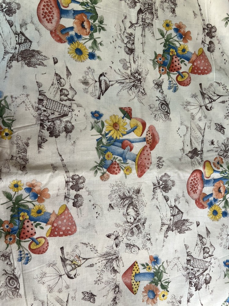 Whimsical 1.5 yd x 44” Fabric Cotton Mushroom Cottage Nature Floral