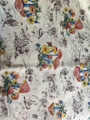 Whimsical 1.5 yd x 44” Fabric Cotton Mushroom Cottage Nature Floral