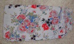 Gray, Red & Blue Floral Print Silky Woven Fabric – 1 3/8+ yards – Rayon Blend