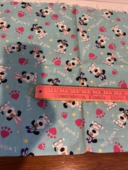 I WOOF YOU DOG & PAW PRINTS ON TURQUOISE 100% COTTON FABRIC 44X30″