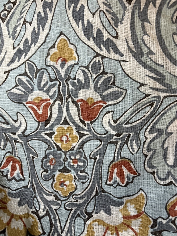 3 Yd Kravet Fabric Linen Drapery Upholstery Blue Orange Yellow White Floral